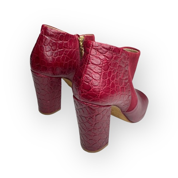 Trina Turk ❉ Los Gatos Heeled Leather + Suede Peep Toe Ankle Bootie ❉ Wine ❉ 5M - Picture 4 of 16